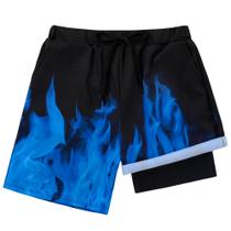 Calções de banho Latnnut Blue Flames com forro de compressão para meninos Calções de banho Latnnut Blue Flames com forro de compressão para meninos