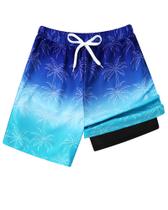 Calções de banho Latnnut Blue Palm Tree com forro de compressão