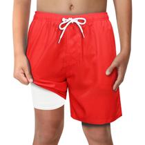 Calções de banho LUCOWEE Boys Red com forro de cueca boxer tamanho 7-8 Calções de banho LUCOWEE Boys Red com forro de cueca boxer tamanho 7-8