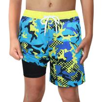 Calções de banho LUCOWEE Camo Boys com forro de cueca boxer tamanho 10-12