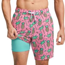 Calções de banho maggic masculinos com forro de compressão Quick Dry