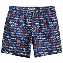 Calções de banho magic Quick Dry estampados para homens Navy-Fish Calções de banho magic Quick Dry estampados para homens Navy-Fish