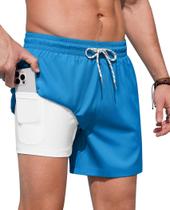 Calções de banho masculinos Gleeease com costura interna forrada de compressão de 5 cm