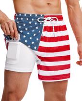 Calções de banho masculinos Gleeease com costura interna forrada de compressão de 5 cm