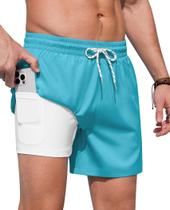 Calções de banho masculinos Gleeease com costura interna forrada de compressão de 5 cm