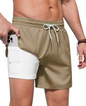 Calções de banho masculinos Gleeease com costura interna forrada de compressão de 5 cm