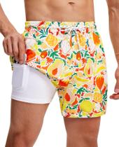 Calções de banho masculinos Gleeease com costura interna forrada de compressão de 5 cm