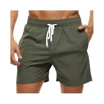 Calções De Banho Masculinos Respiráveis Com Cintura Elástica E Cordão, Shorts De Praia Casuais Para