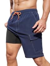 Calções de banho SILKWORLD 2 em 1 para homens com forro de compressão Calções de banho SILKWORLD 2 em 1 para homens com forro de compressão