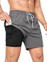 Calções de banho SILKWORLD, com forro de compressão, calções de natação masculinos