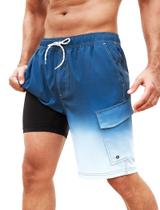 Calções de banho SILKWORLD forradas por compressão masculinas azuis GG