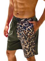 Calções de banho SOLY HUX masculinos com estampa de leopardo na cintura