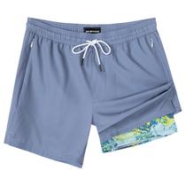 Calções de banho SURF CUZ, forro de 5 polegadas, bolsos com zíper, azul L