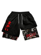 Calções de ginástica GORGLITTER 2 em 1 com estampa de anime Quick Dry para homens