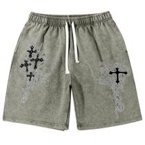 Calções Tuislay Goth Graphic Streetwear Vintage Acid Wash Calções Tuislay Goth Graphic Streetwear Vintage Acid Wash