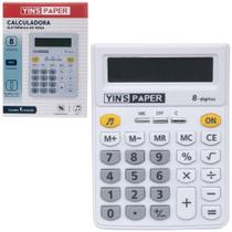 Calculadora eletronica 8 digitos com som yins paper a pilha 13,9x10,3cm