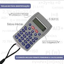 Calculadora Portátil de 8 Digitos com Cordão para Pendurar bateria embutida contas escola praticidade