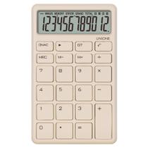 Calculadora UNIONE Pocket & Desktop Bege com LCD brilhante de 12 dígitos Calculadora UNIONE Pocket & Desktop Bege com LCD brilhante de 12 dígitos