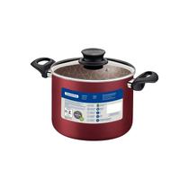 Caldeirão 16 CM 2,1L Paris Vermelho Alumínio Antiaderente Tampa Vidro