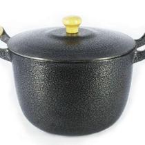 Caldeirão Alumínio Fundido Craqueado Alça Madeira Preto 14cm