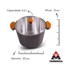 Caldeirão Alumínio Fundido Grosso Preto Craqueado c/ Alças de Madeira - Tampa d Vidro Temperado