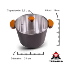 Caldeirão Alumínio Fundido Grosso Preto Craqueado c/ Alças de Madeira - Tampa d Vidro Temperado