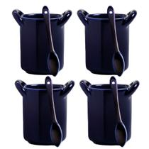 Caldeirão com Colher Porcelana Azul 90ml - Finger food - 4 Peças