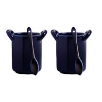 Caldeirão com Colherzinha para Molhos de Porcelana 2 Peças 90ml Caldeirão com Colherzinha para Molhos de Porcelana 2 Peças 90ml