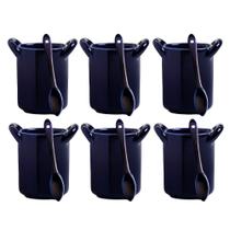 Caldeirão Molheira com Colher Porcelana Azul 90ml - Finger food - 6 Peças