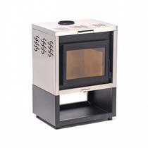 Calefator antonow / dupla combustão / lareira moderna / vecta 35 / preto com inox escovado