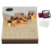 Calendário 3D Creative Time Piece, calendário de mesa 2026, castelo mágico com luzes LED, bloco de notas destacável, presente artístico e artesanal esculpido em papel para o Natal