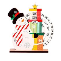 Calendário de Contagem Regressiva Natalino em Madeira com Boneco de Neve Decorativo
