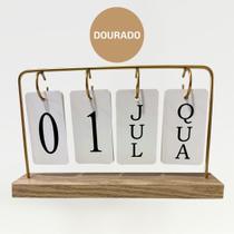 Calendário de Mesa de Madeira Dourado ou Preto Elegante Decorativo Permanente