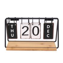 Calendário de mesa Focket Standing Flip Wooden Metal Perpetual