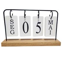 Calendario de Mesa Permanente Plaquinhas Escritório Base de Madeira decorativo