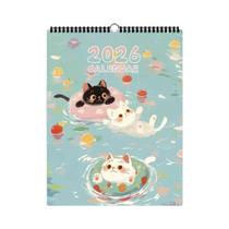 Calendário De Parede Adorável De Gato Preto 2026 Com 12 Designs Diferentes, Calendário De Gato