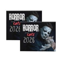 Calendário De Parede De Filmes De Terror De Halloween Com Gatos, 12 Meses, Encadernação Espiral Para