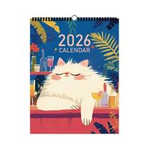 Calendário De Parede Gato Cartoon 2026 Com 12 Designs Bonitos, Presente De Aniversário, Natal E Ano
