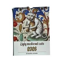 Calendário De Parede Vintage Gótico Com Gatos Medievais Feios 2026 Decoração Para Casa E Escritório