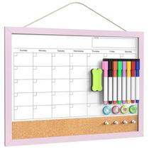 Calendário de quadro branco com cortiça Tankee 43 x 33 cm, moldura rosa