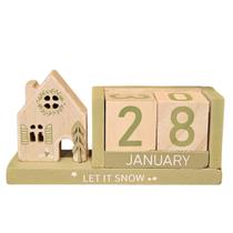 Calendário Decorativo Casinha Verde MDF Cubo Pinho 15X4X7CM