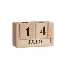 Calendário Dia Mês Madeira Pinus Decoração Escritório