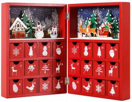 Calendário do Advento BRUBAKER Livro de Natal de madeira reutilizável vermelho Calendário do Advento BRUBAKER Livro de Natal de madeira reutilizável vermelho