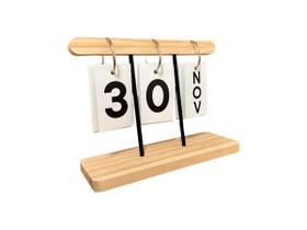 Calendário Mesa Base Madeira Permanente Argolas Cartões Dia
