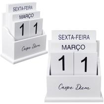 Calendário Mesa Decorativo Permanente Madeira Branco e Preto