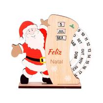 Calendário Natalino em Madeira Decorativo Contagem Regressiva Papai Noel