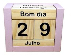 Calendário Permanente De Mesa Madeira Home Decor Rosa Bebê