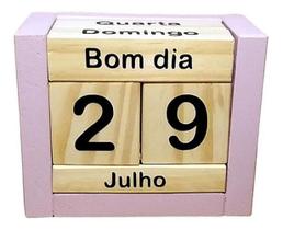 Calendário Permanente De Mesa Madeira Home Decor Rosa Bebê - Wood Work Madeira Criativa