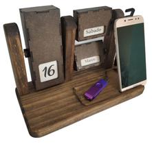 Calendário Permanente De Mesa -Porta Celular E Porta Canetas