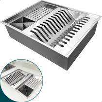 Calha Escorredor De Louças 50x40cm Canal Organizador Embutido Aço Inox 304 Calha Quadrada Organizadora De Embutir 3 Modulos Cuba Pia Cozinha